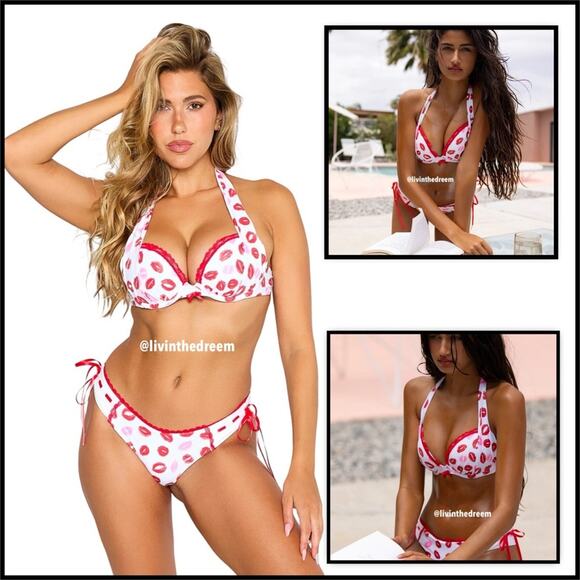 Beach Bunny Other - Beach Bunny Lips of an Angel Push Up Top and Skimpy Bottoms SZ M $226